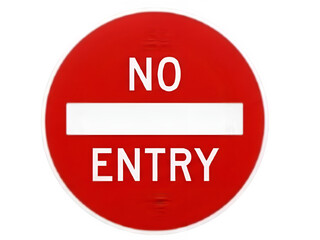 Red circular no entry traffic sign with white bar and text