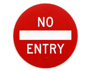 Red circular no entry traffic sign with white bar and text