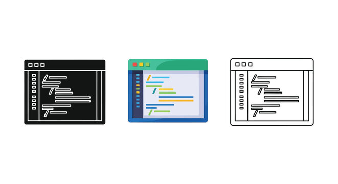 Set of three Gantt chart or project timeline software icons in solid, color, and outline style