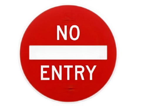 Red circular no entry traffic sign with white bar and text