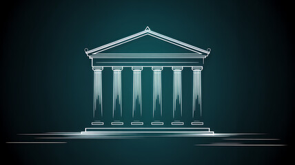 Obraz premium Minimalist Digital Illustration of a Classical Architecture Building with Pillars Against Dark Background