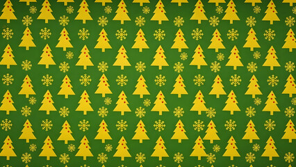 A festive christmas pattern featuring golden christmas trees and snowflakes on a green background, perfect for holidaythemed designs and backgrounds