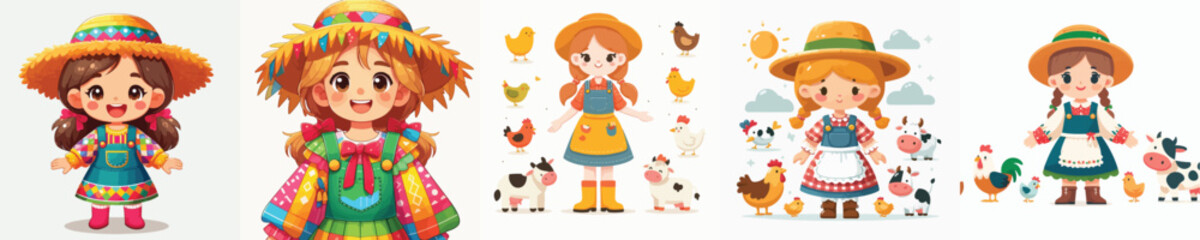 vector image girl wearing a farm costume on a white background