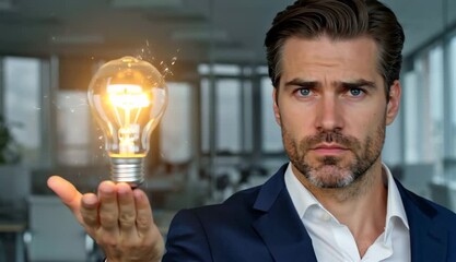 businessman holding light bulb - Powered by Adobe