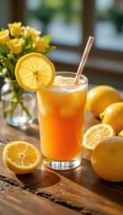 Fototapeta premium Refreshing Honey Lemon Drink: A Cinematic Illustration for Medical Awareness and a Healthy Lifestyle
