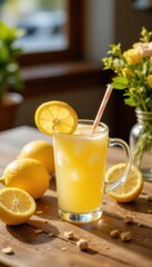 Fototapeta premium Refreshing Honey Lemon Drink: Cinematic Style for Health and Wellness Promotions, Perfect for Medical Awareness Campaigns