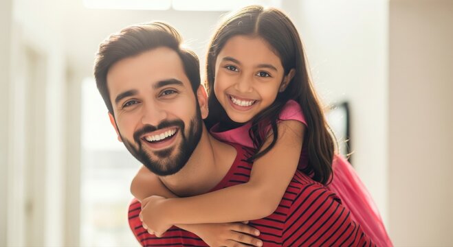 Happy father and daughter enjoying a joyful piggyback ride