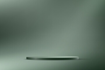 Green background vector 3d with podium space for selling products on the website. Display of cosmetic products. Stage or podium. Product display background. Vector illustration.