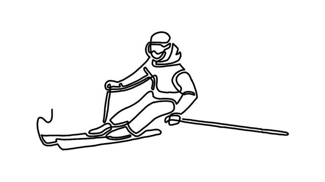 Continue line animation of man rides a snowboard