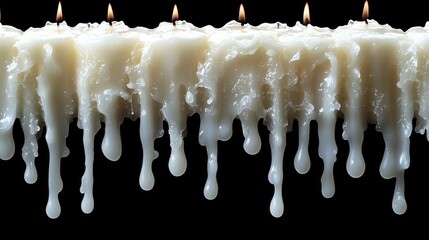 Melting candles drip wax on black