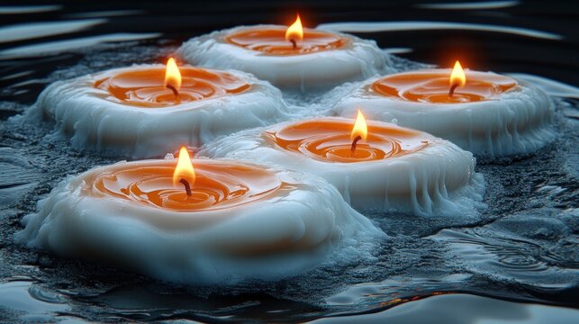 Melted candles on rippled water - Powered by Adobe