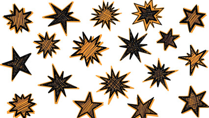 Obraz premium Hand drawn stars and bursts doodle pattern on a white background