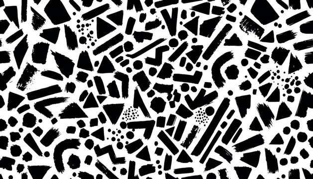 Abstract black and white seamless pattern, modern artistic design