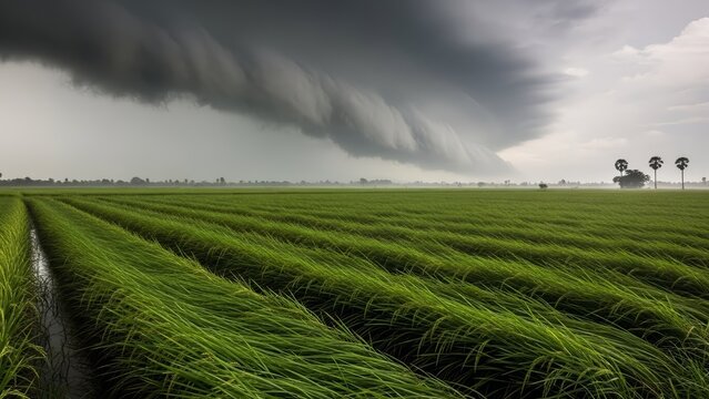 Dramatic Storm Clouds Gathering Over Lush Green Field. - Powered by Adobe