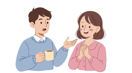 People communicating. Positive communication between friends or couples, expressions of enthusiasm, and sharing. Flat vector cartoon illustration isolated on white.