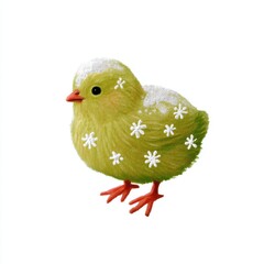 Obraz premium A cute, illustrated chick covered in white flowers, a whimsical and colorful design, colored pencil Christmas animals on white background