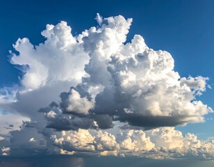 Large, fluffy cumulus clouds tower against a vibrant blue sky (1)