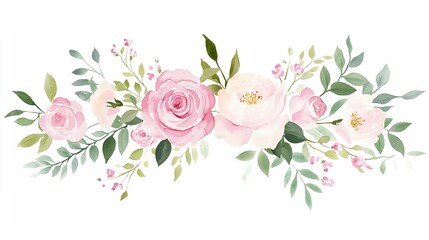 wreath. Watercolor wreath with pink roses, delicate floral frame on white background. gardening catalogs, home-decor guides, designed for home decor and floral branding, celebrates nature.