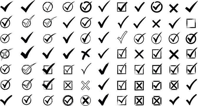 Diverse checkmark and cross icons set for ui and decision-making