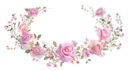 wreath. Watercolor wreath with pink roses, delicate floral frame on white background. gardening catalogs, home-decor guides, designed for home decor and floral branding, celebrates nature.