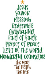 Christmas Tree With Religious Names jesus savior