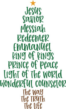 Christmas Tree With Religious Names jesus savior