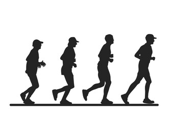 Vector illustration of multiple people jogging in a sequential motion. Clean black silhouettes on a light background, perfect for fitness, health, sports, training, lifestyle, and