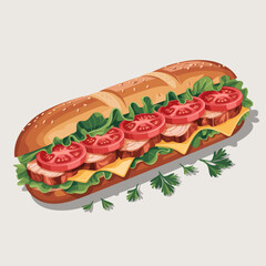 A mouthwatering illustration of a sub sandwich generously filled with fresh vegetables, meats, and cheeses, reflecting an appetizing and healthy meal choice.