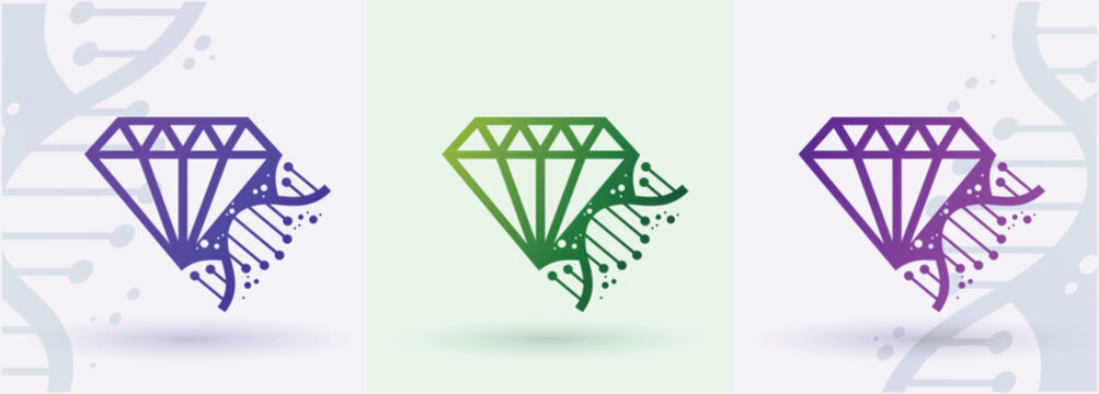Diamond DNA helix logo jewelry gemstone luxury biotech genetics science modern brand icon
