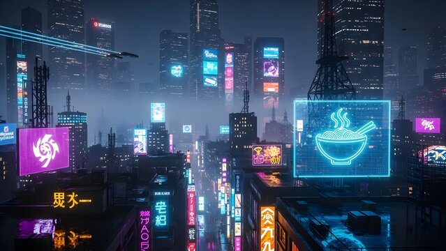 Cyberpunk city neon lights cityscape futuristic cityscape urban cityscape night cityscape digital illustration