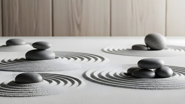 Zen garden stones sand meditation mindfulness relaxation spa wellness balance harmony zen garden design - Powered by Adobe