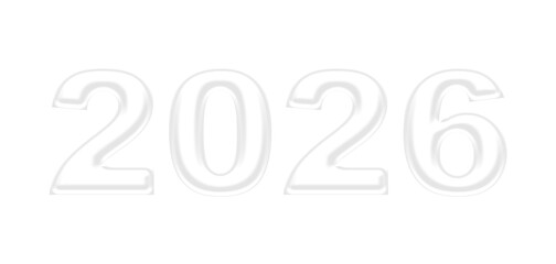 2026 Glass Text Isolated on white background.