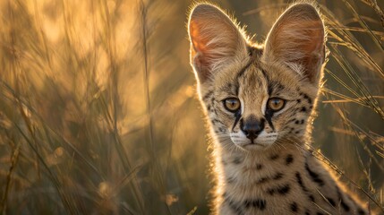 Obraz premium Serval cat portrait in natural habitat