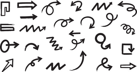 Hand drawn black arrow set pointing various directions and motion.