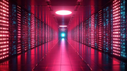 Neon-lit server hallway, futuristic
