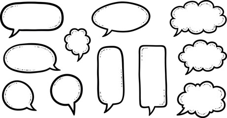 Hand drawn speech and thought bubble collection vector set.