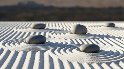 Zen garden stones sand raked design meditation mindfulness relaxation japanese garden aesthetic calming