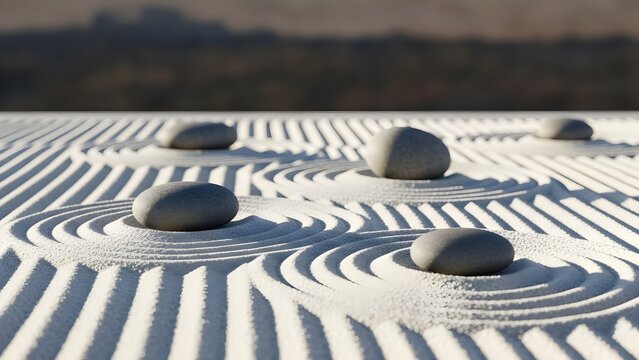 Zen garden stones sand raked design meditation mindfulness relaxation japanese garden aesthetic calming