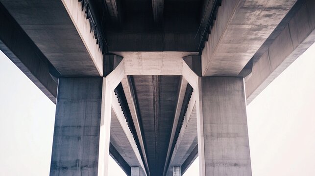 nationalizing. Massive bridge pillar supporting elevated roadway with architectural detail in daylight. real-estate listings.