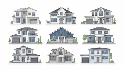 Collection of Hand-Drawn Residential Houses with Unique Architectural Styles.