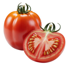 Fresh Tomato and Half Tomato Isolated on Black Background