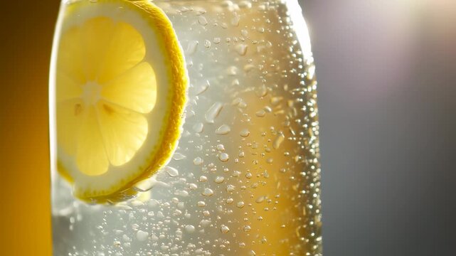 Refreshing Lemon Slices in Sparkling Water: A Close-Up Look at a Fizzy Drink