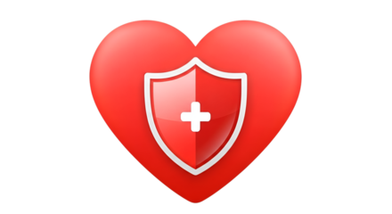 Stylized red heart with a shield overlay, symbolizing health protection and well-being assurances.