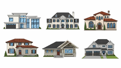 Collection of Six Diverse Residential Houses Architectural Styles.
