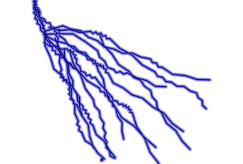 Abstract blue branching lines design representing energy flow, electricity, network connections, or a river delta structure, dynamic digital pattern artwork.