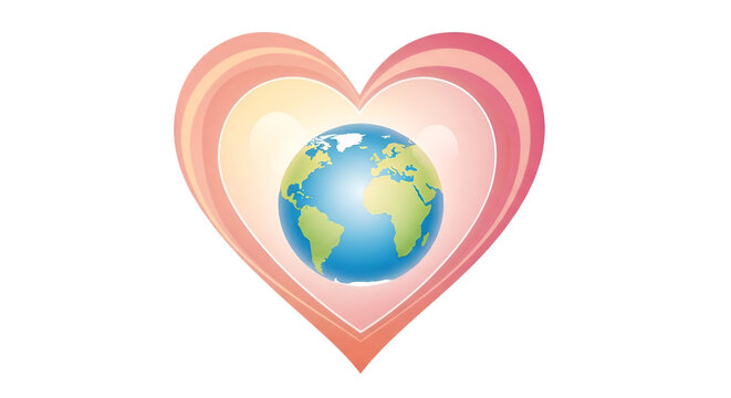 World globe enclosed in a heart shape representing love for our planet and global well-being.
