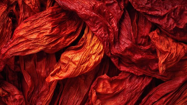 foray. Close-up of deep red wrinkled chili texture showing rich color variations and organic details. menu design, packaging mockups, designed for food delivery and cloud-kitchen brand materials.