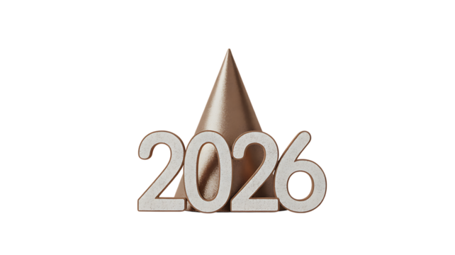 3D Rendering of Year 2026 Number with Cone Shape new year.