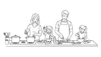 Family Cooking Together in Kitchen Preparing Meal with Joy.