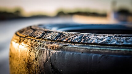 chock. Extreme close-up of a heavy rubber wheel chock positioned against an aircraft tire. mobility guides, transit brochures, designed for mobility and urban transit guides.